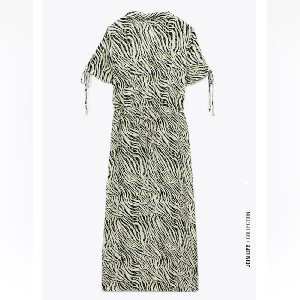 ZARA Animal Print Wrap Dress ECRU/KHAKI - Picture 2 of 13